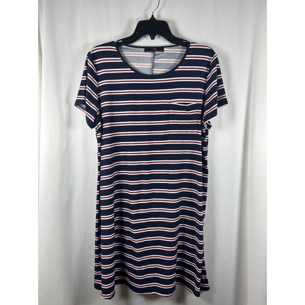 Vibe Sportswear Womens Striped T-Shirt Dress Navy Blue Red White Short‎ Sleeve L